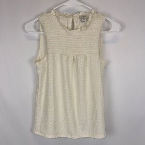JCrew Cream Ruffled Smocked Blouse